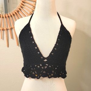 Handmade Crochet Halter Top (Black)